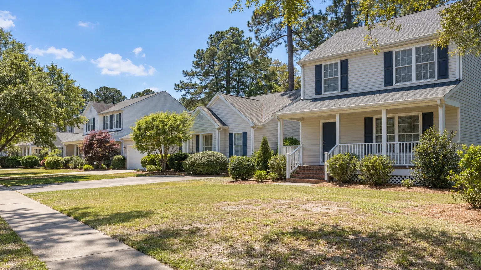 Residential street of typical houses in Virginia Beach
